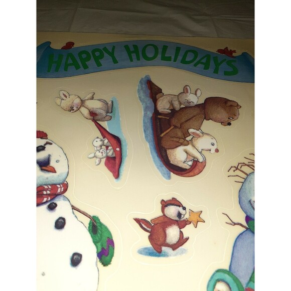 Vtg Santa Vinyl Window Clings Cuddle Chums Current Inc Snowmen Critters - Picture 4 of 6